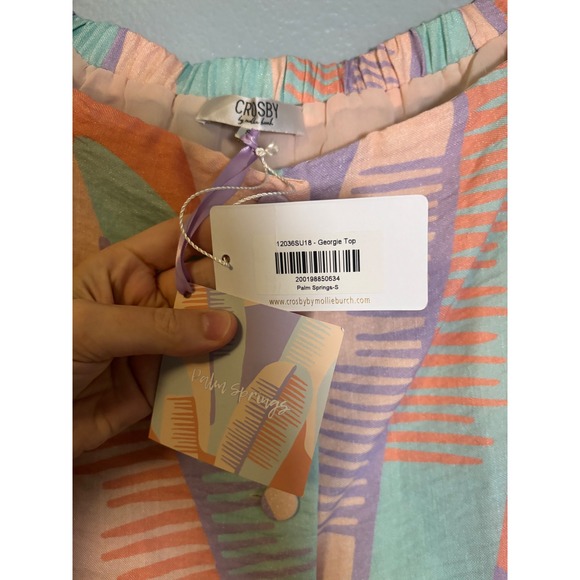 NWT Crosby by Mollie Burch Georgie Off Shoulder Ruffle Sleeve Pastel Top Small - Picture 6 of 11